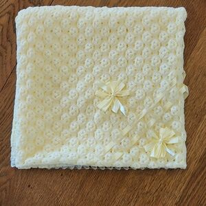 Vintage 70s Yellow Acrylic Handcrafted Receiving Blanket